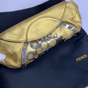 Authentic Fendi Embellished Metallic Clutch